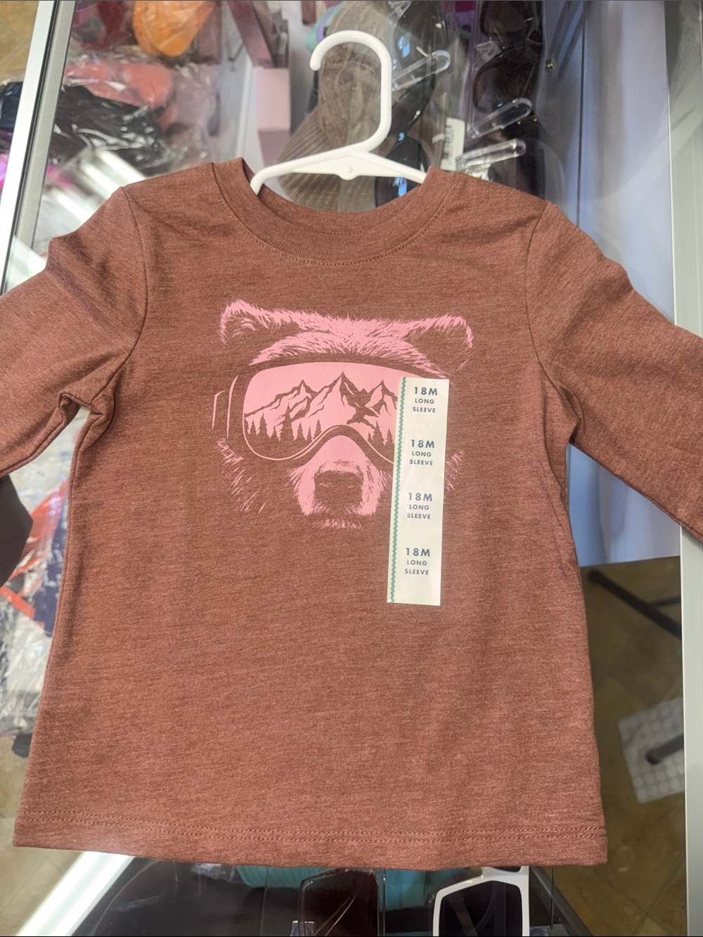 Cat & Jack Rust Long Sleeve Tee with Pink Bear Graphic